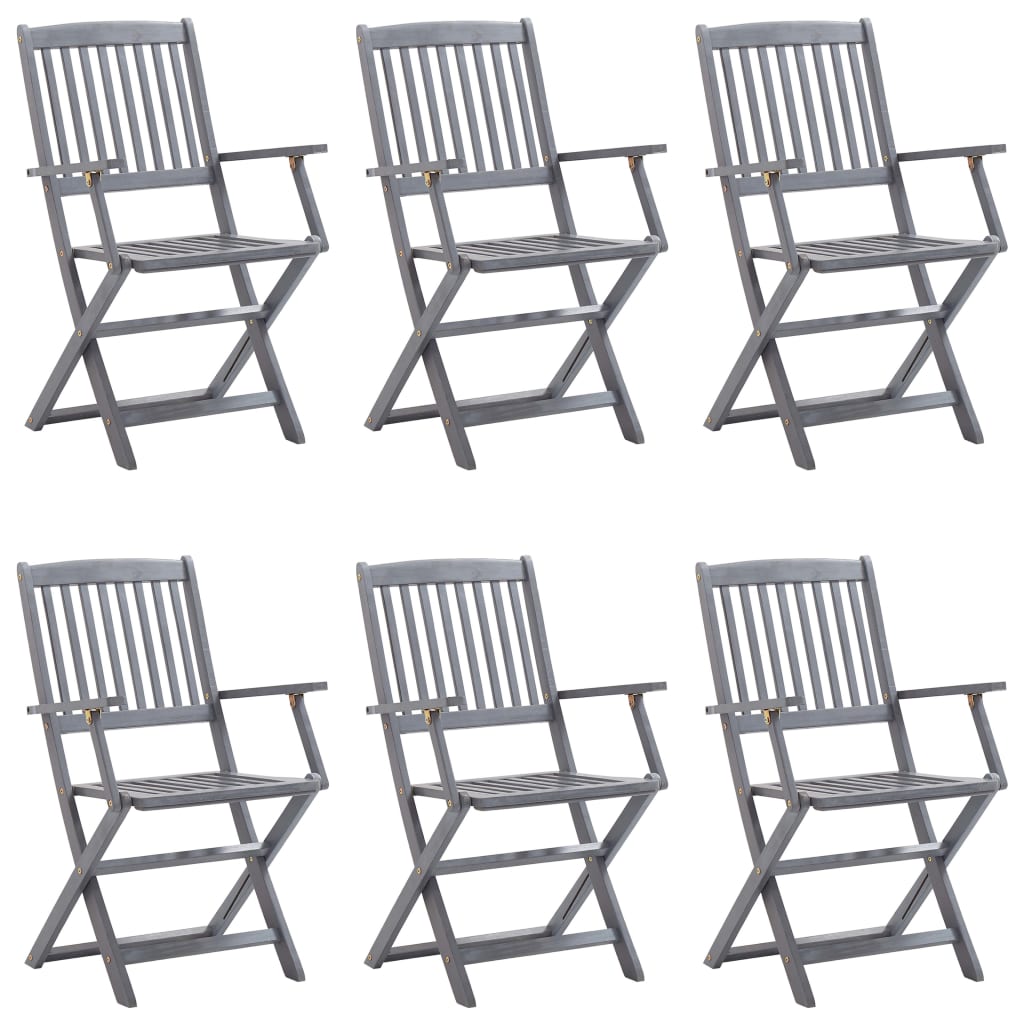 Chaises de jardin pliantes 6 pièces avec coussins d'assise en bois d'acacia massif