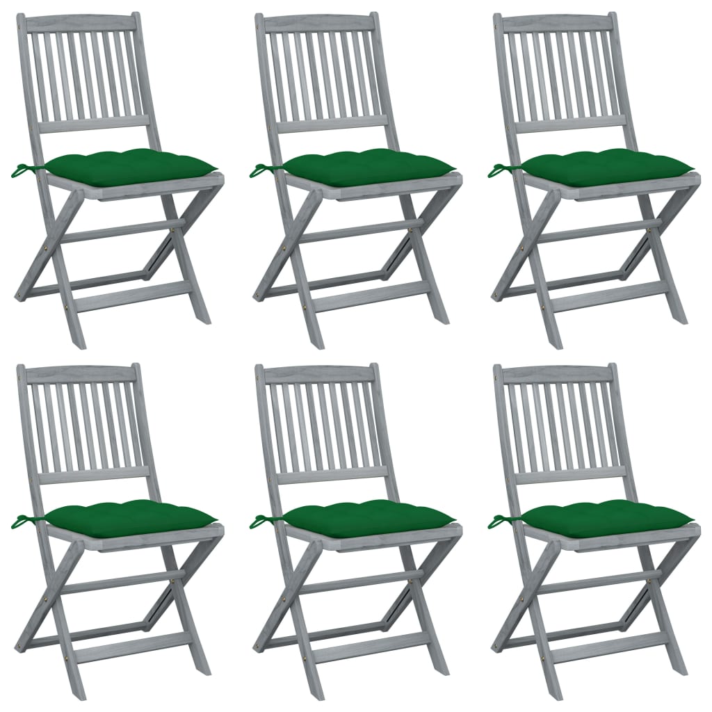 Chaises de jardin pliantes 6 pièces avec coussins en bois d'acacia massif