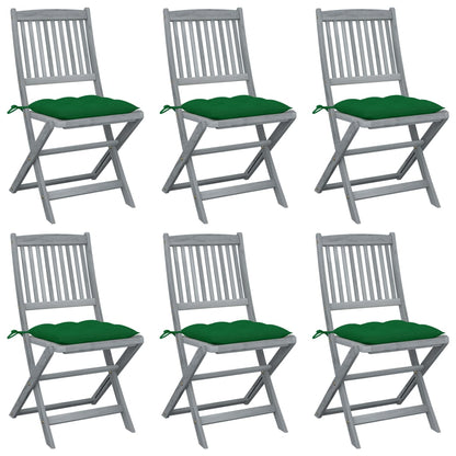 Chaises de jardin pliantes 6 pièces avec coussins en bois d'acacia massif