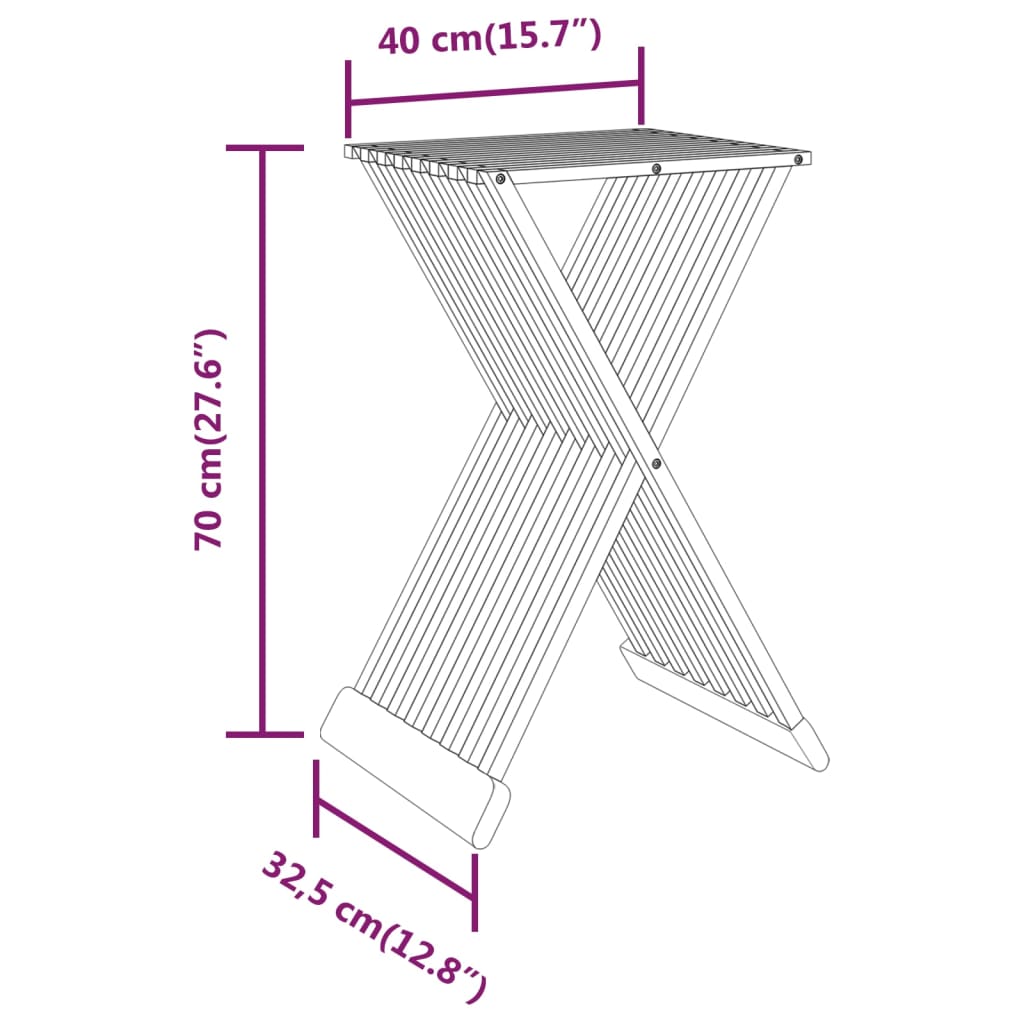 Taburete plegable 40x32,5x70 cm madera maciza de teca
