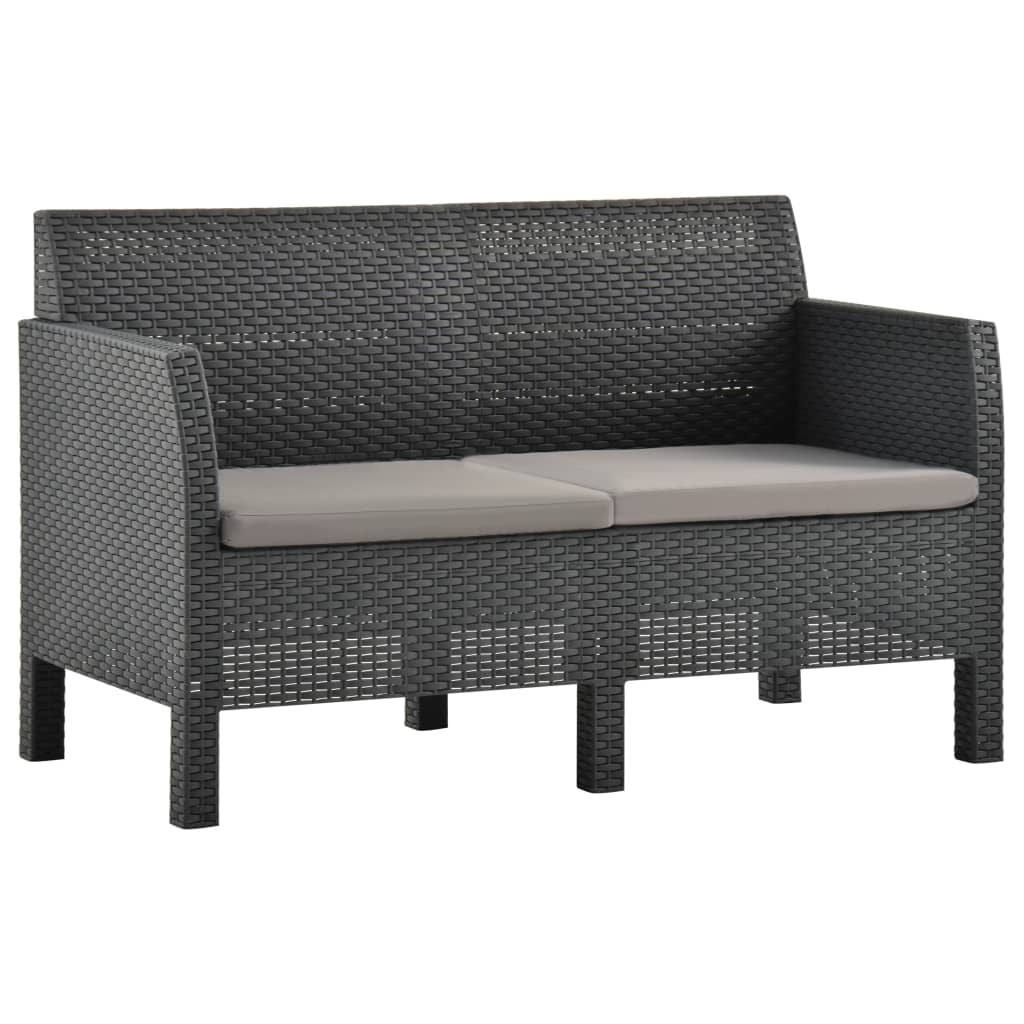 2-Sitzer Gartensofa mit Kissen Anthrazit PP Rattan