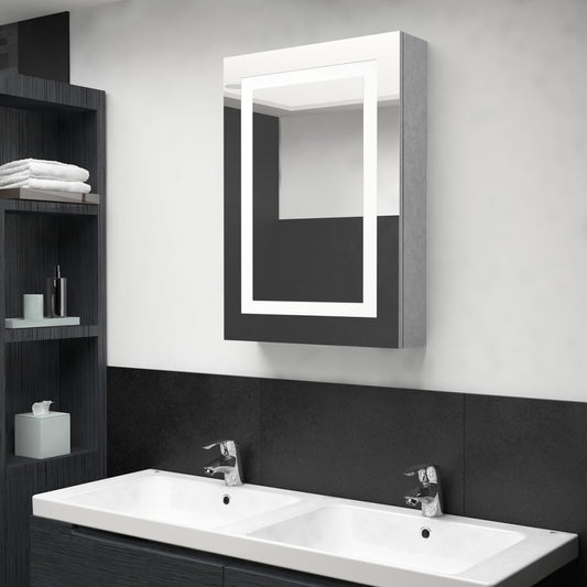 Armoire de toilette LED avec miroir de salle de bain gris béton 50x13x70 cm