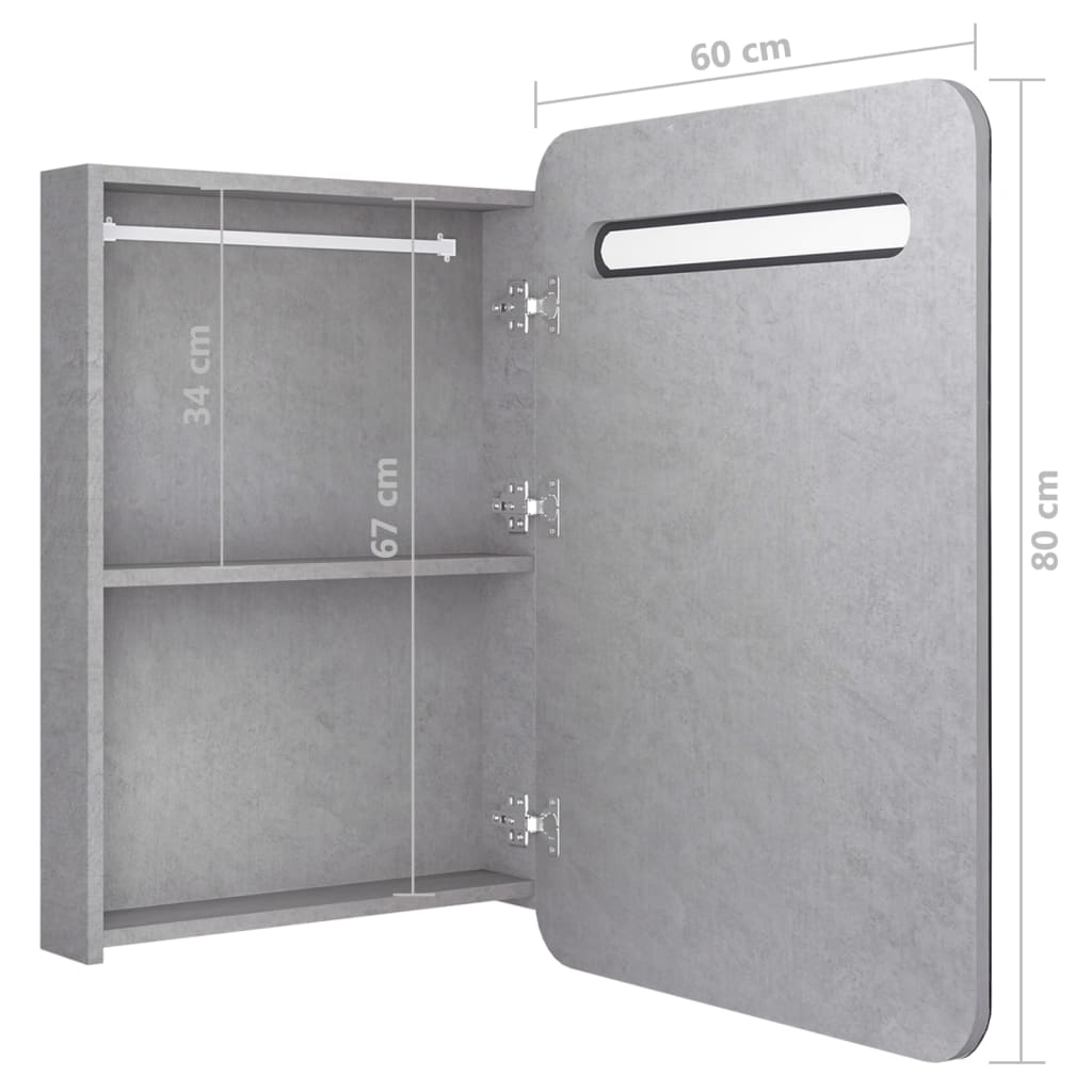 LED-Bad-Spiegelschrank Betongrau 60x11x80 cm