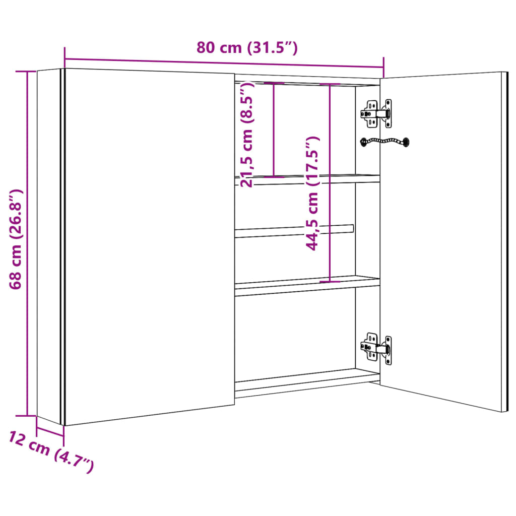 LED-Spiegelschrank fürs Bad Eichen-Optik 80x12x68 cm