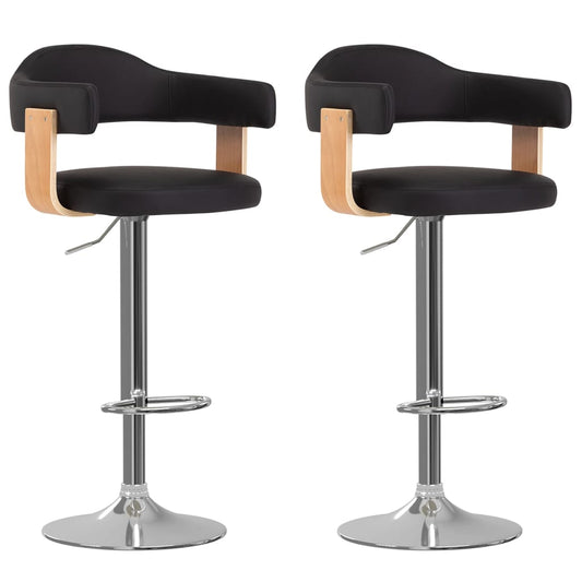 Tabourets de bar 2 pcs. Bois courbé noir et simili cuir