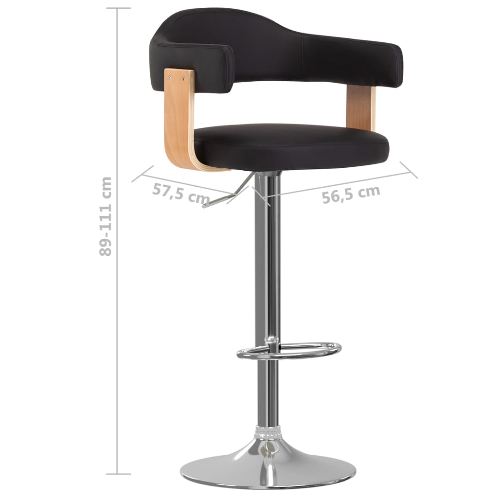 Tabourets de bar 2 pcs. Bois courbé noir et simili cuir