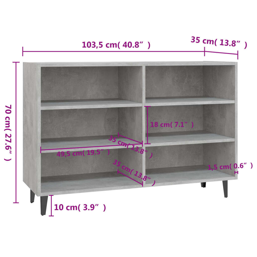 Sideboard Betongrau 103,5x35x70 cm Holzwerkstoff