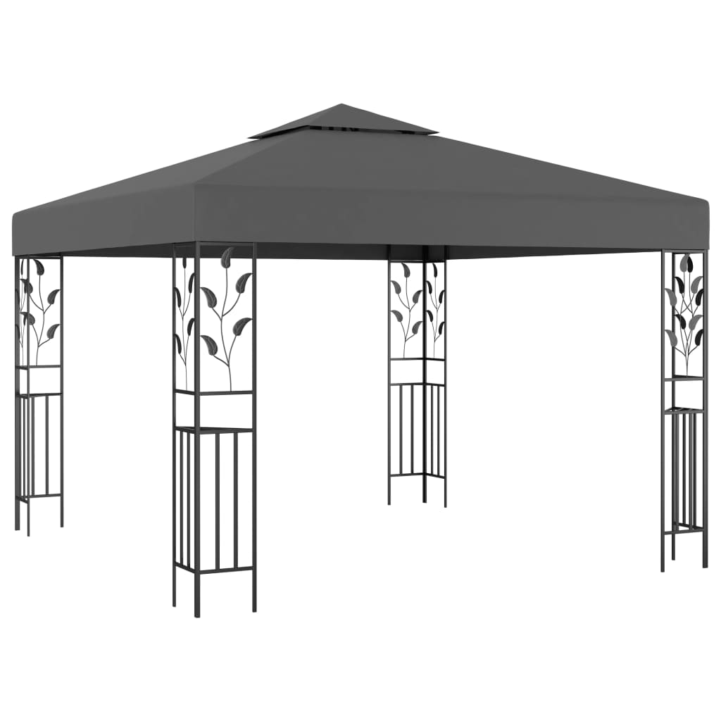 Pavillon avec guirlande lumineuse LED 3x3 m anthracite