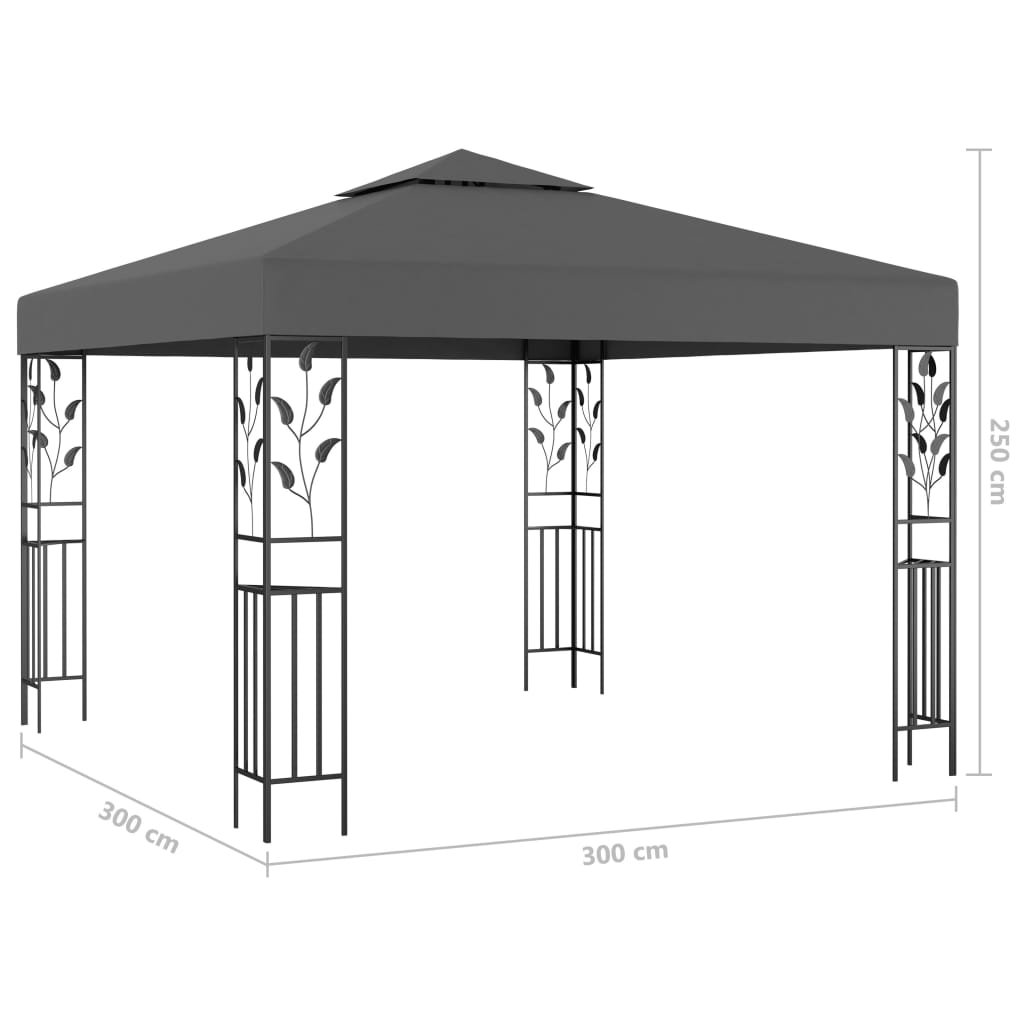 Pavillon avec guirlande lumineuse LED 3x3 m anthracite