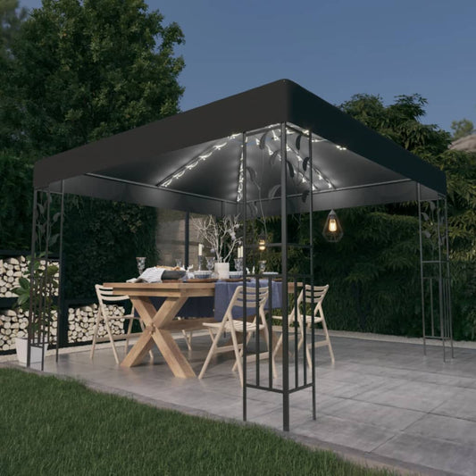 Pavillon avec guirlande lumineuse LED 3x3 m anthracite