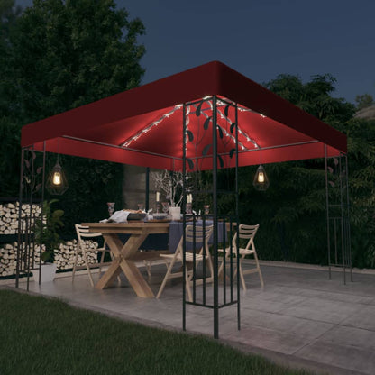 Pavillon mit LED-Lichterkette 3x3 m Weinrot