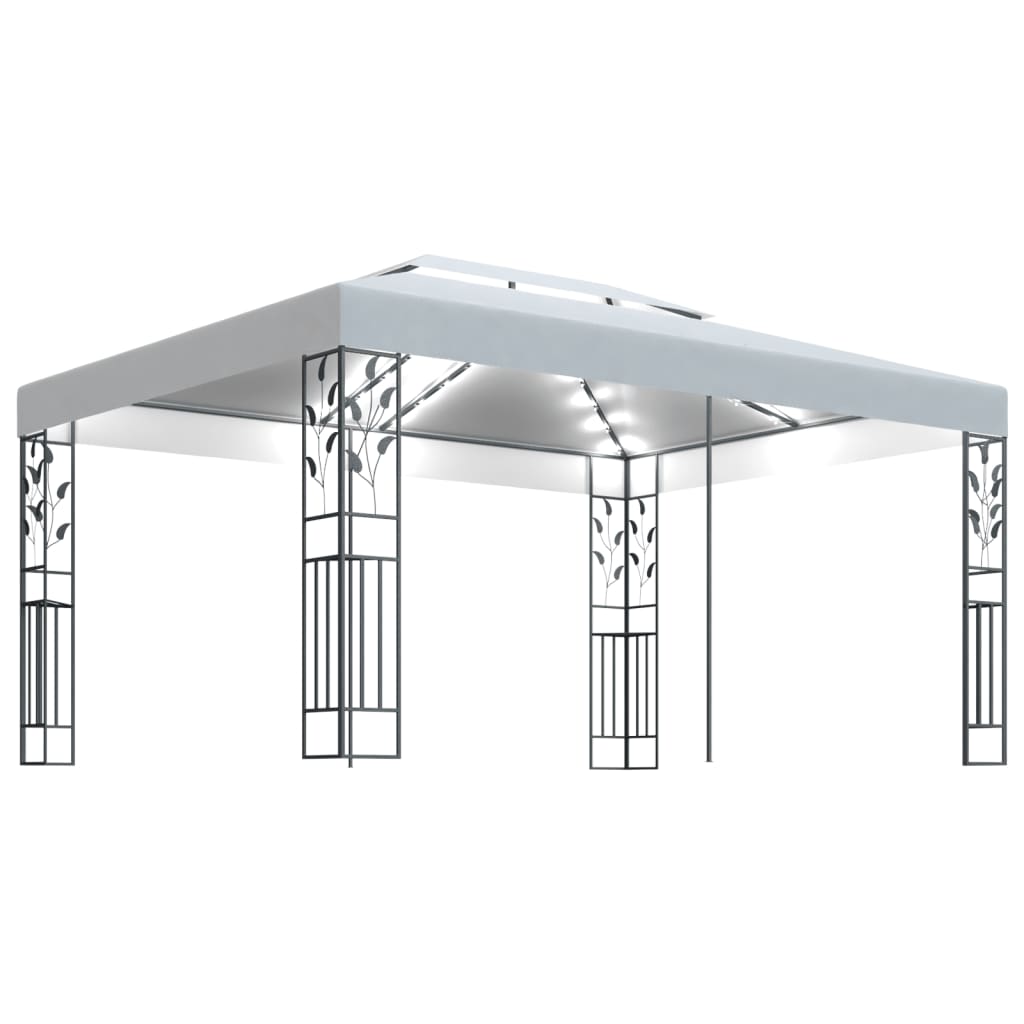 Pavillon avec double toit &amp; guirlande lumineuse LED 3x4 m blanc