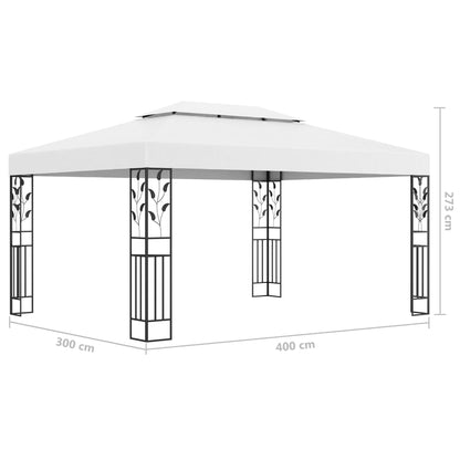 Pavillon avec double toit &amp; guirlande lumineuse LED 3x4 m blanc