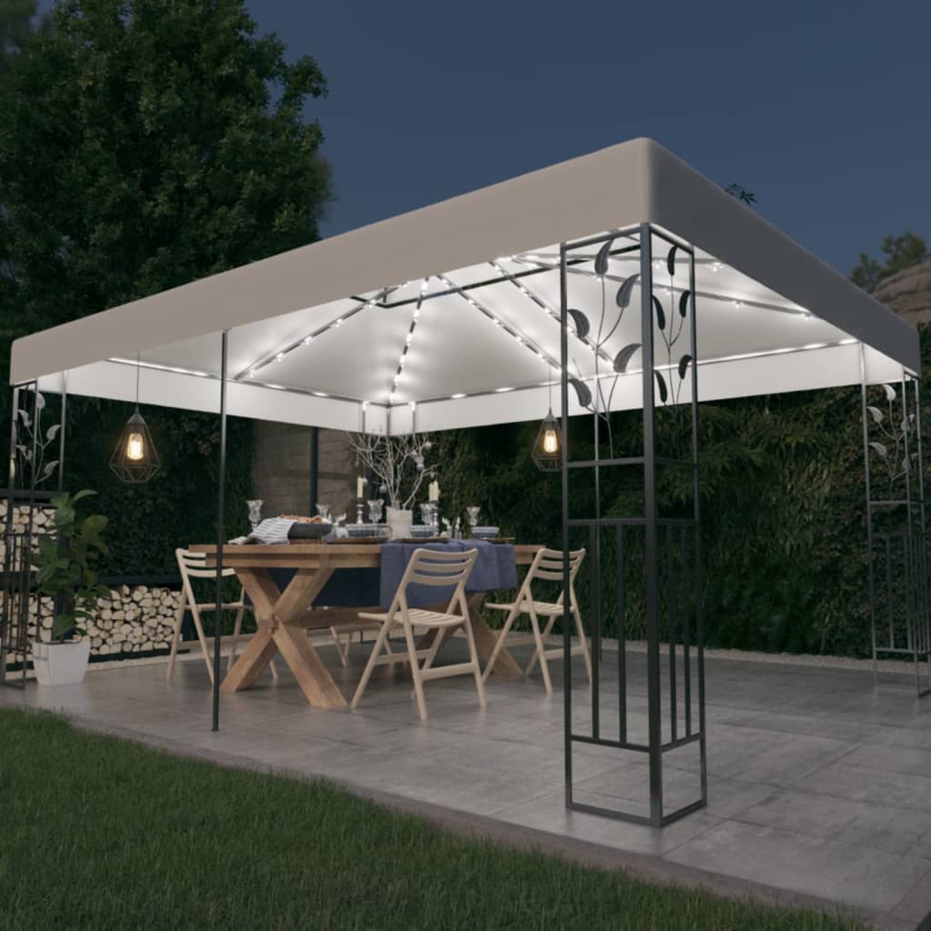 Pavillon avec double toit &amp; guirlande lumineuse LED 3x4 m blanc