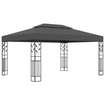 Pavillon avec double toit &amp; guirlande lumineuse LED 3x4 m anthracite