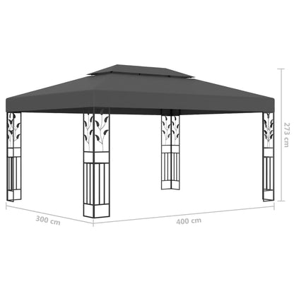 Pavillon avec double toit &amp; guirlande lumineuse LED 3x4 m anthracite