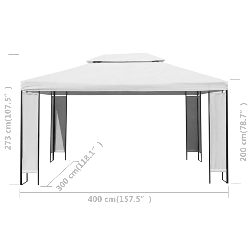 Pavillon mit LED-Lichterkette Weiß 3x4 m