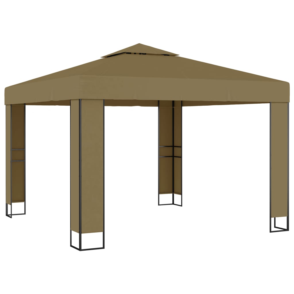 Pavillon mit Doppeldach & LED-Lichterkette 3x3x2,7 m Taupe