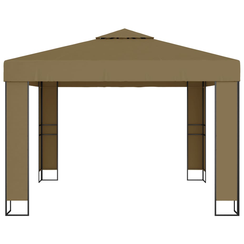 Pavillon mit Doppeldach & LED-Lichterkette 3x3x2,7 m Taupe