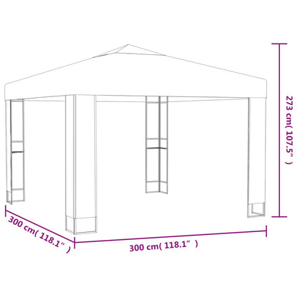 Pavillon mit Doppeldach & LED-Lichterkette 3x3x2,7 m Taupe