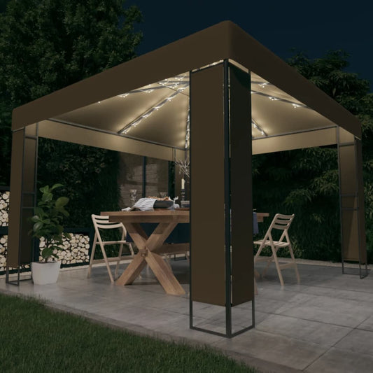 Pavillon mit Doppeldach & LED-Lichterkette 3x3x2,7 m Taupe