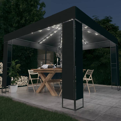 Pavillon avec double toit &amp; guirlande lumineuse LED 3x3 m anthracite