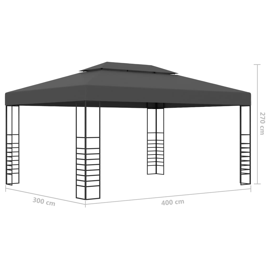 Pavillon mit LED-Lichterkette 3x4 m Anthrazit