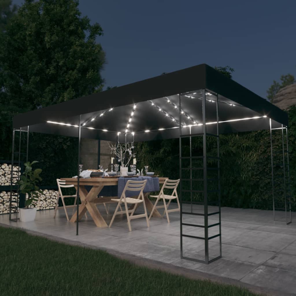 Pavillon mit LED-Lichterkette 3x4 m Anthrazit