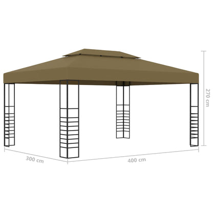 Pavillon mit LED-Lichterkette 3x4 m Taupe