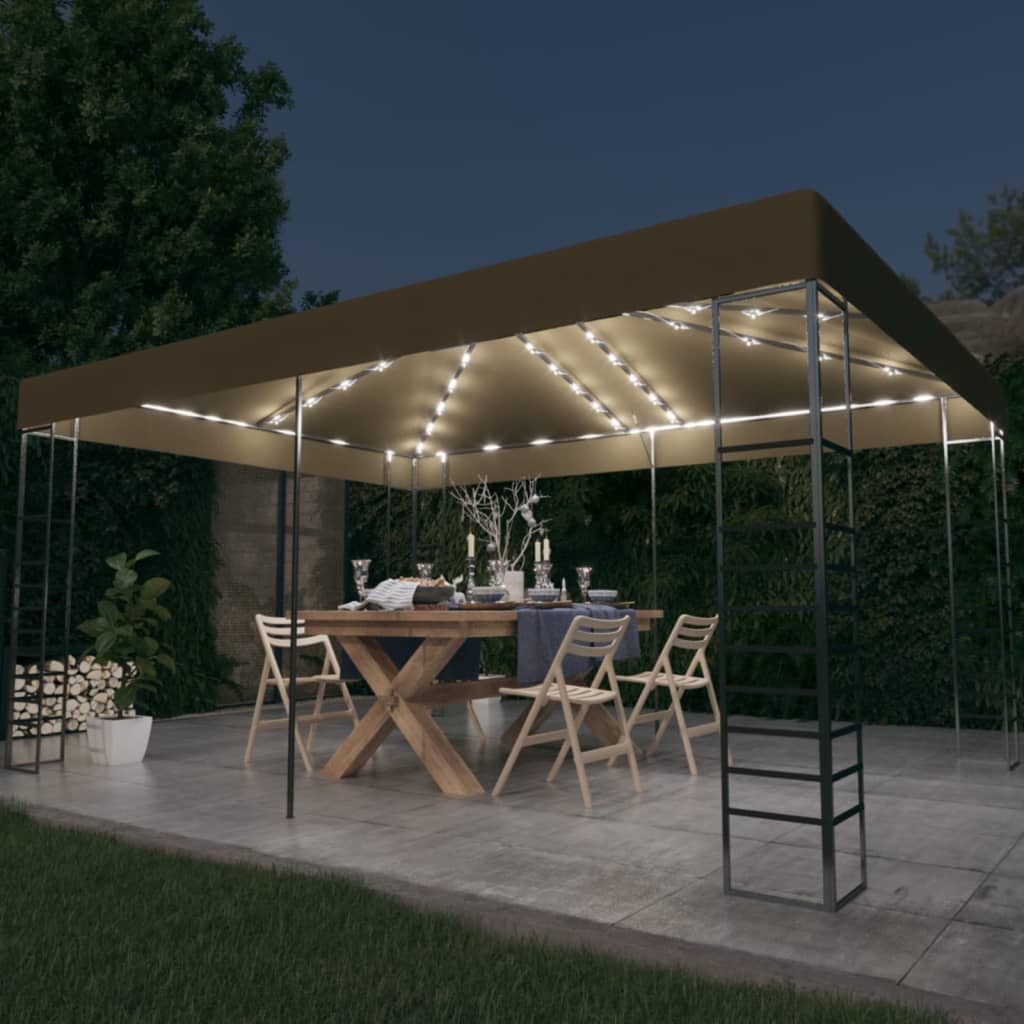 Pavillon mit LED-Lichterkette 3x4 m Taupe