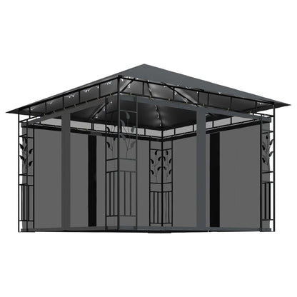 Pavillon mit Moskitonetz & LED-Lichterkette 3x3x2,73m Anthrazit