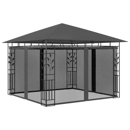 Pavillon mit Moskitonetz & LED-Lichterkette 3x3x2,73m Anthrazit