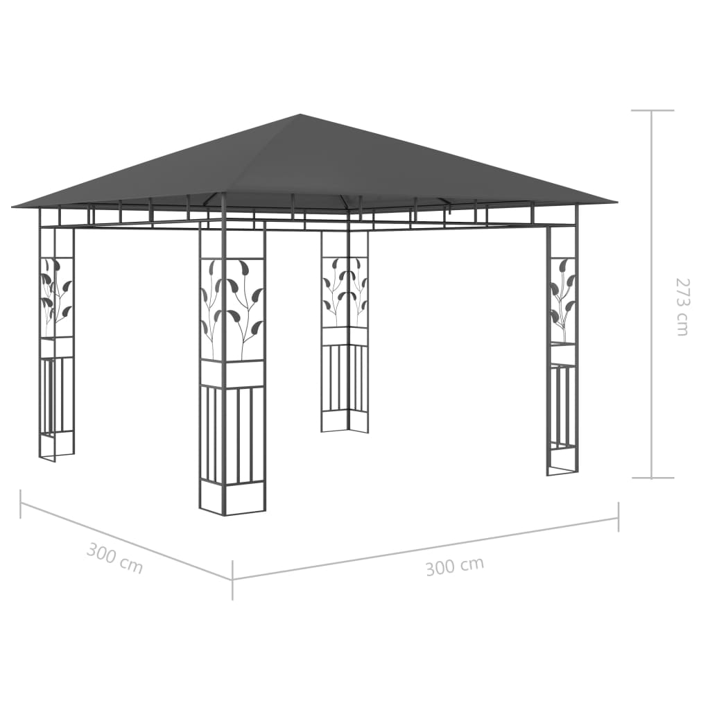 Pavillon mit Moskitonetz & LED-Lichterkette 3x3x2,73m Anthrazit