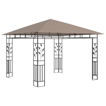 Pavillon mit Moskitonetz & LED-Lichterkette 3x3x2,73 m Taupe