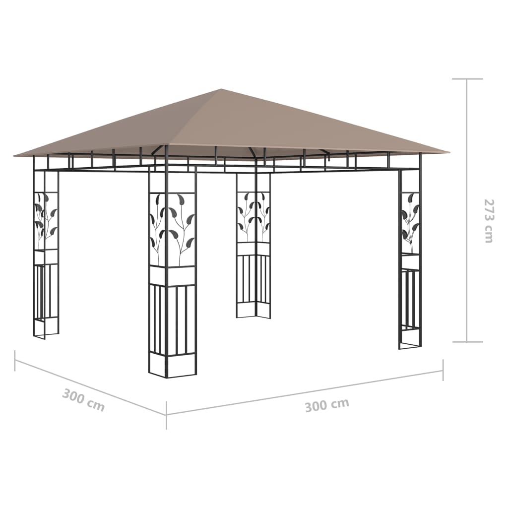 Pavillon mit Moskitonetz & LED-Lichterkette 3x3x2,73 m Taupe