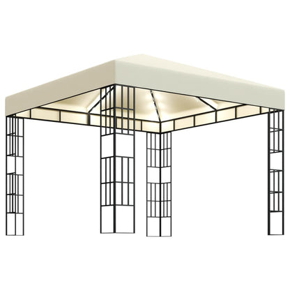 Pavillon avec guirlande lumineuse LED 3x3 m blanc crème