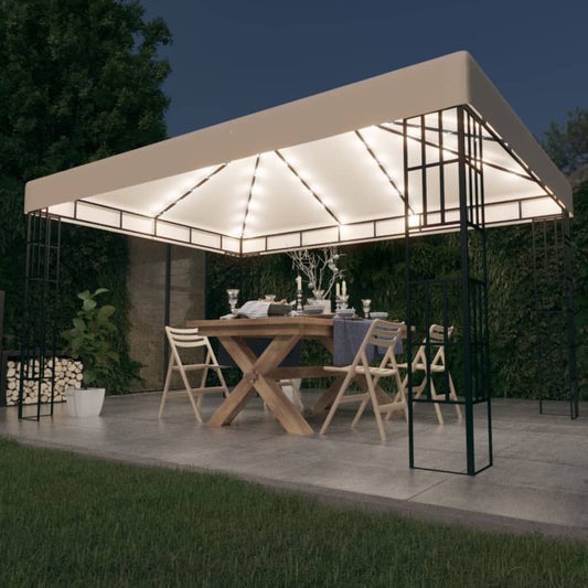 Pavillon avec guirlande lumineuse LED 3x4 m blanc crème