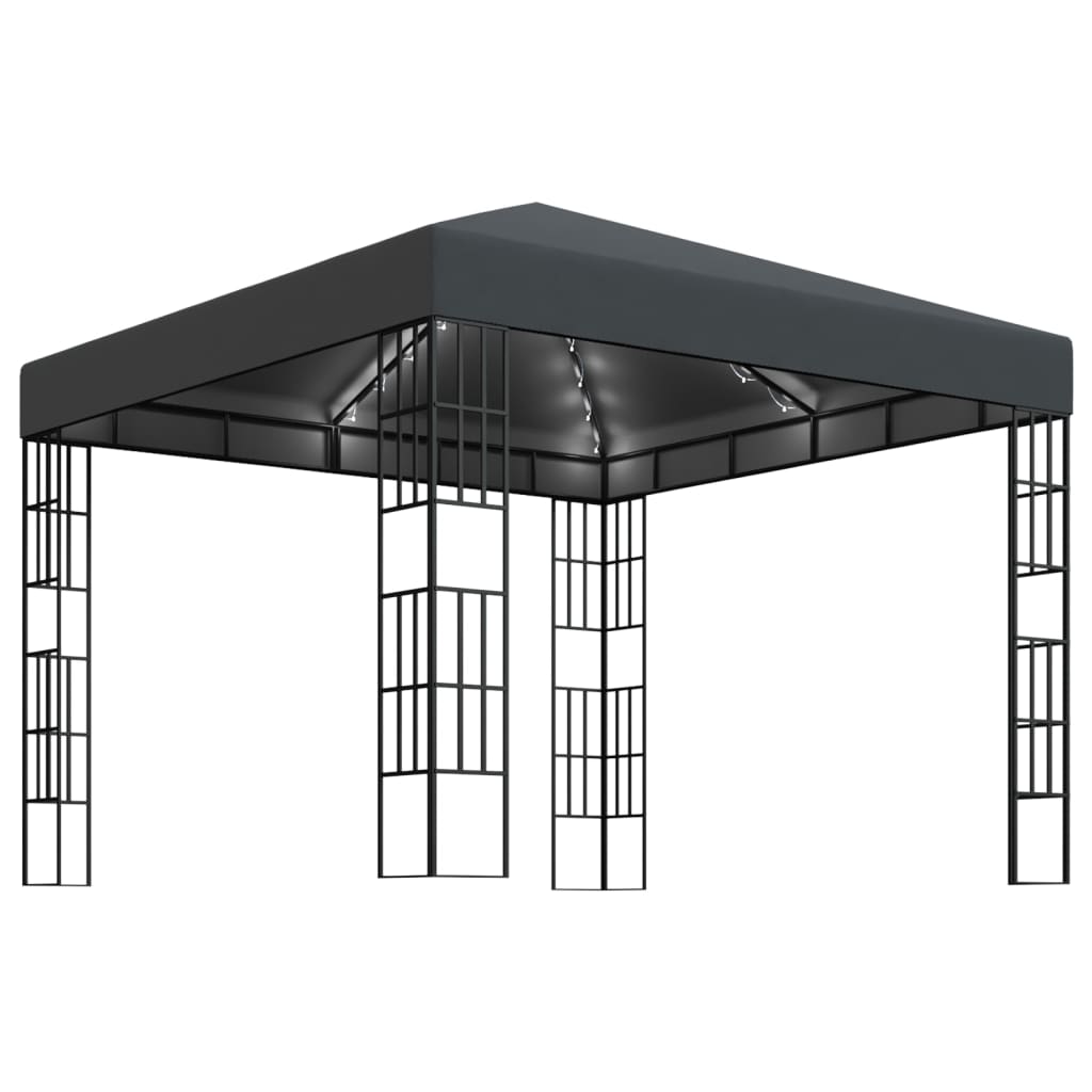 Pavillon avec guirlande lumineuse LED 3x3 m anthracite