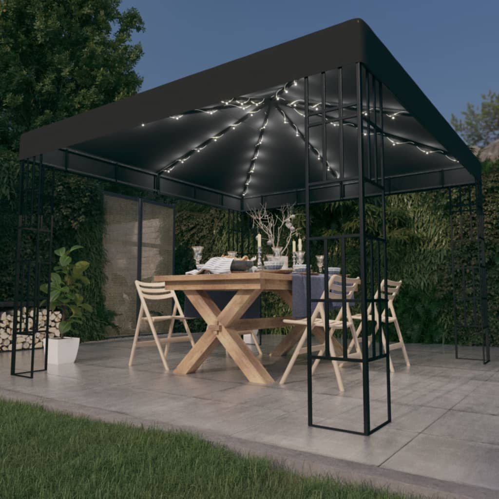 Pavillon avec guirlande lumineuse LED 3x3 m anthracite