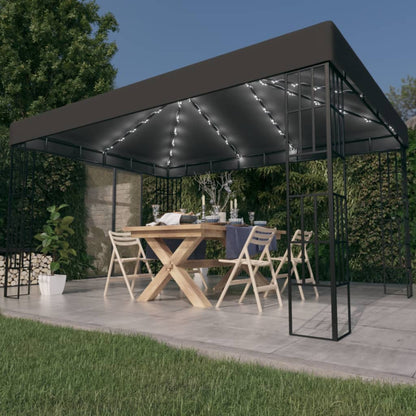 Pavillon avec guirlande lumineuse LED 3x4 m anthracite