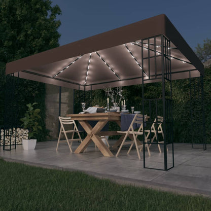 Pavillon mit LED-Lichterkette 4x3 m Taupe