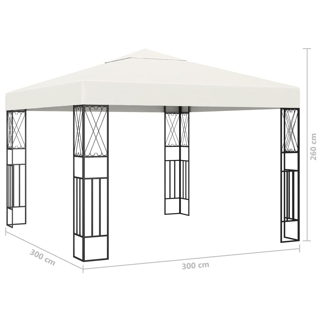 Tonnelle avec guirlande lumineuse LED 3x3 m tissu crème