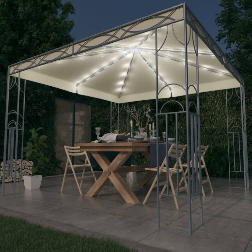 Pavillon avec guirlande lumineuse LED 300x300 cm blanc crème