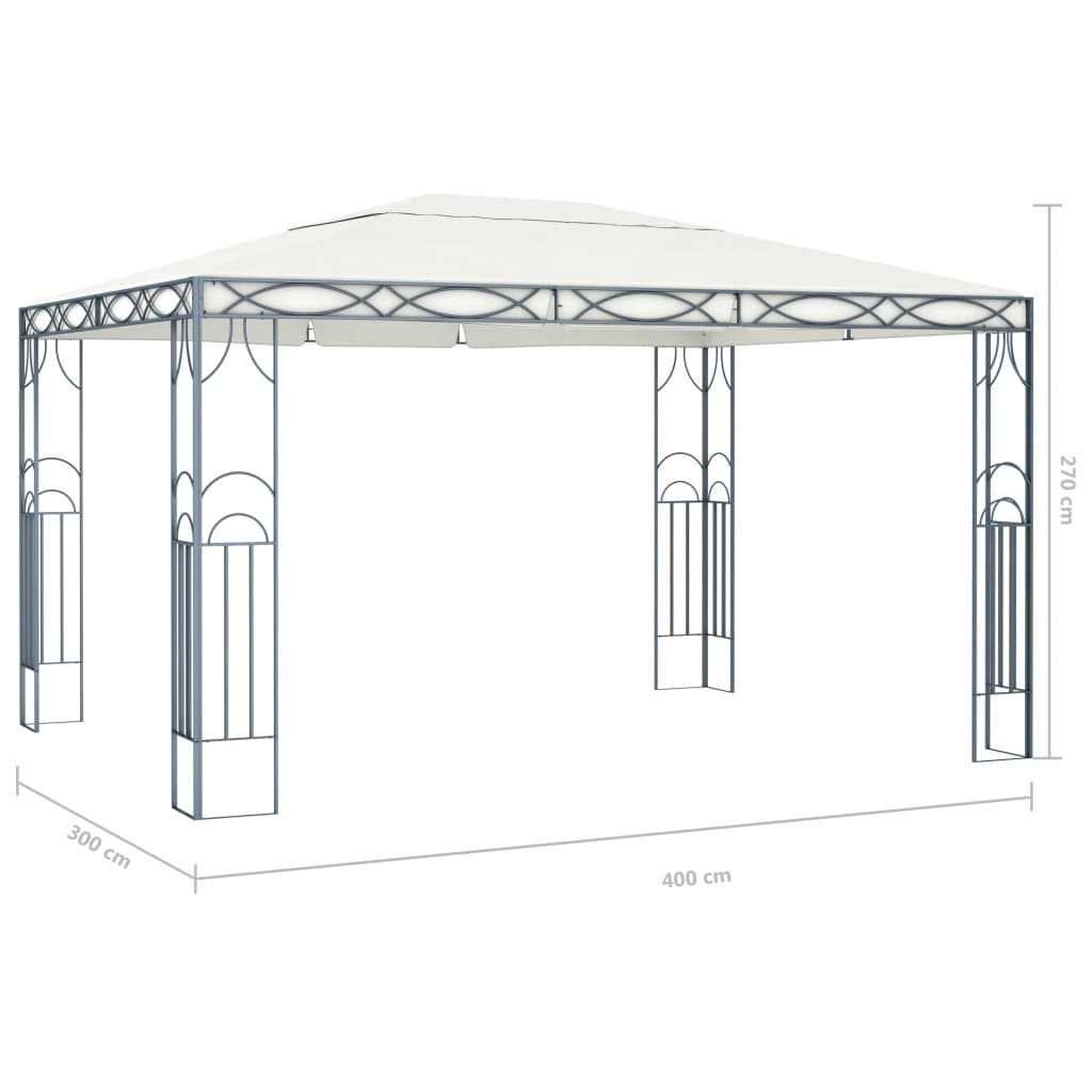 Pavillon avec guirlande lumineuse LED 400x300 cm blanc crème