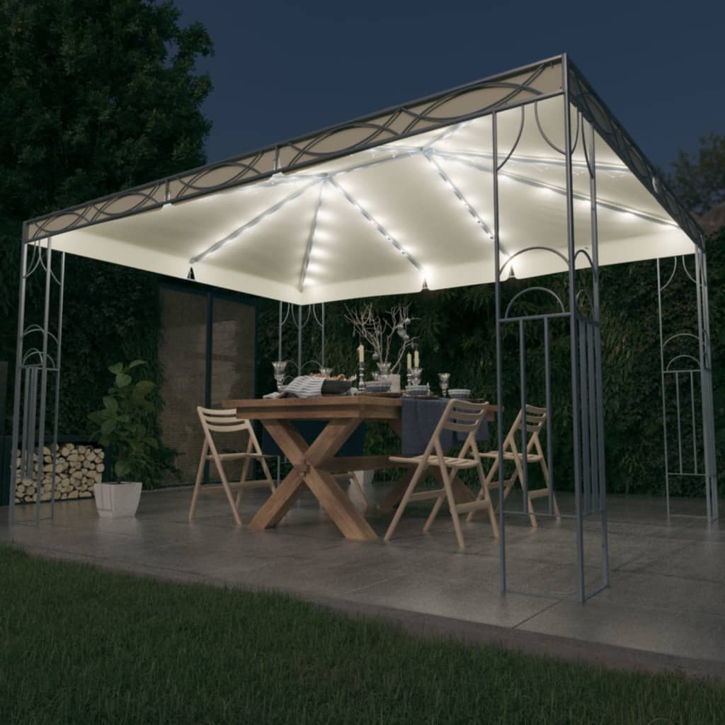 Pavillon avec guirlande lumineuse LED 400x300 cm blanc crème