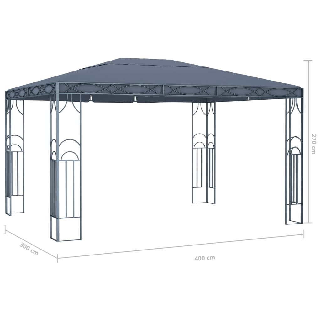 Pavillon avec guirlande lumineuse LED 400x300 cm anthracite