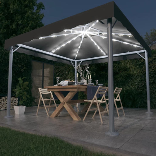 Pavillon avec guirlande lumineuse LED 300x300 cm aluminium anthracite