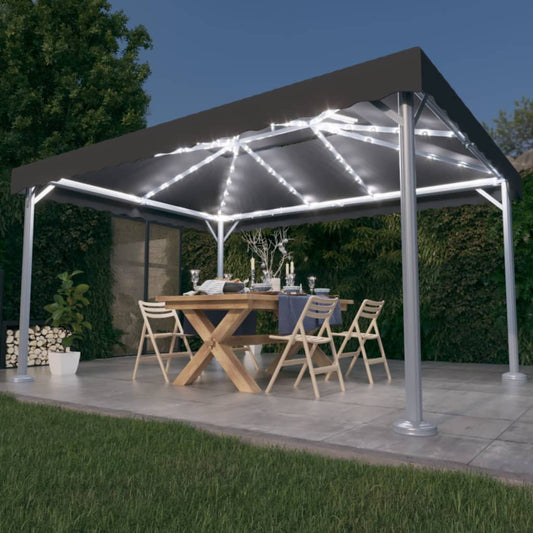 Pavillon avec guirlande lumineuse LED 400x300 cm aluminium anthracite