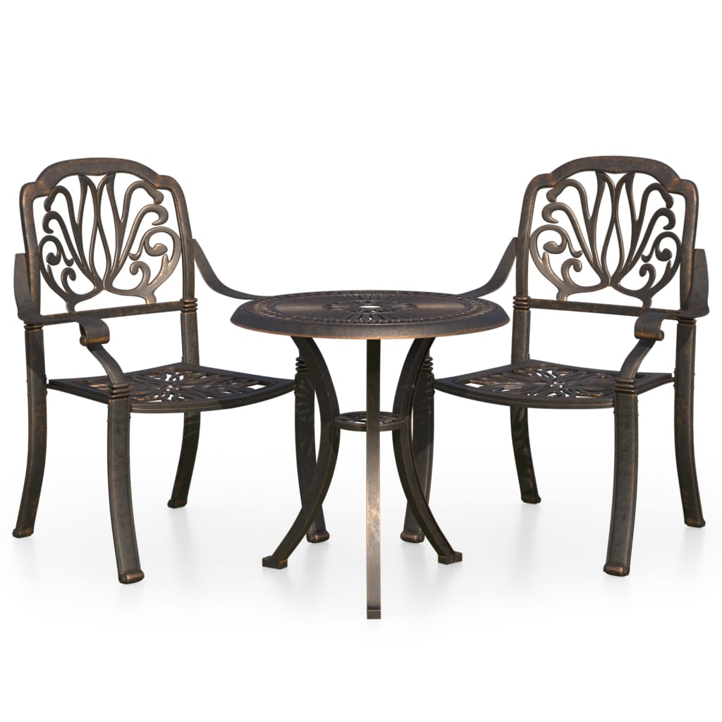 3-tlg. Bistro-Set Aluminiumguss Bronzen