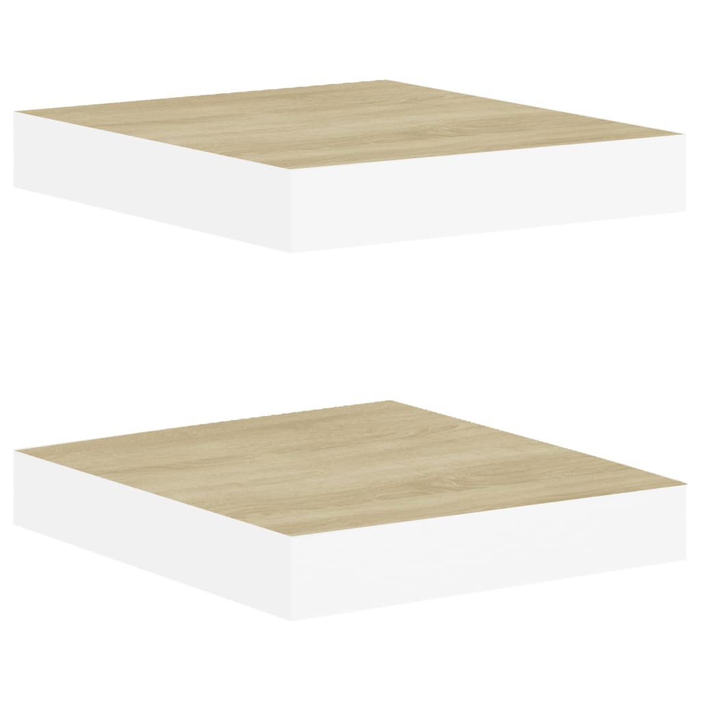 Schweberegale 2 Stk. Eichen-Optik und Weiß 23x23,5x3,8 cm MDF